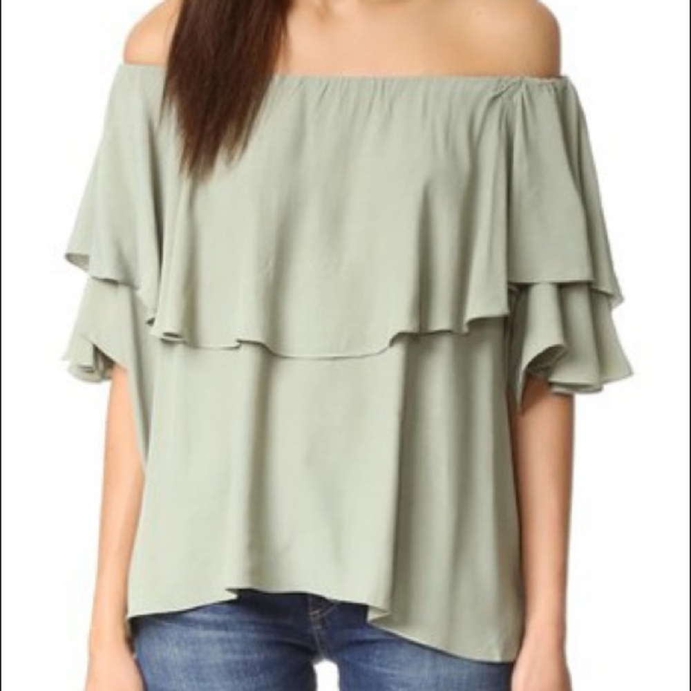 MLM Maison Off-Shoulder Blouse Flounce Ruffles Olive Green Sz Small